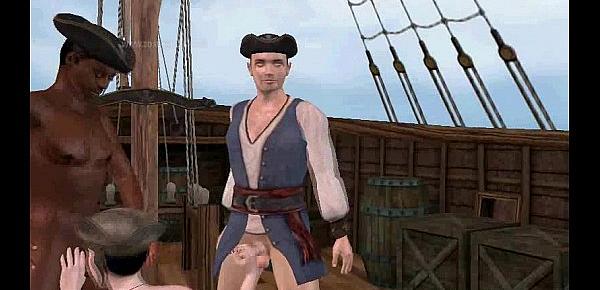  Foxy 3D cartoon pirate babe sucking on two cocks
